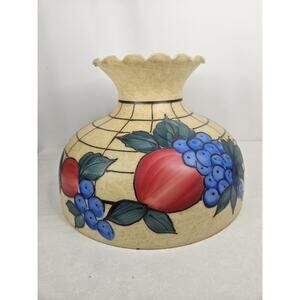 Vtg. Hand-painted Hurricane Lamp Shade 9 1/2 Inches Tall Fruit & Floral